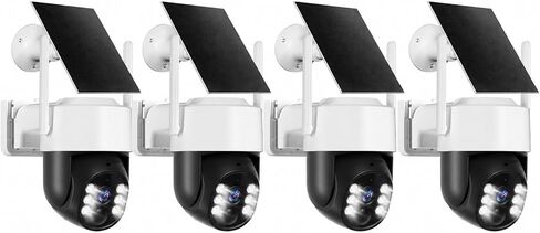 Chpuss Solar Security Camera Wireless Outdoor, 2K HD Surveillance Solar Powered WiFi Camera, Color Night Vision, PIR Detection, 360° View, 2-Way Talk, Spotlight Siren Alarm (Black & White - 1PACK) in Kuwait