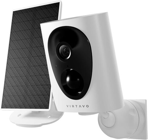 VIRTAVO Wireless Solar Security Camera Outdoor, 2K Starlight Color Night Vision, PIR Motion Detection, Battery Powered, 2-Way Audio, Weatherproof, Cloud/SD Storage, 2.4GHz WiFi, No Monthly Fee in Kuwait
