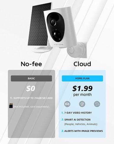 VIRTAVO Wireless Solar Security Camera Outdoor, 2K Starlight Color Night Vision, PIR Motion Detection, Battery Powered, 2-Way Audio, Weatherproof, Cloud/SD Storage, 2.4GHz WiFi, No Monthly Fee in Kuwait