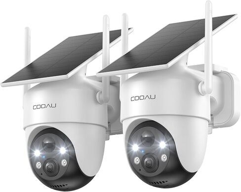 COOAU Solar Security Cameras Wireless Outdoor, 2K 360° Home Surveillance | 30% Faster Solar Charging – Even on Cloudy Days, ​​Easy to Install, PIR Detection, Color Night Vision, Two-way Audio, Alexa in Kuwait