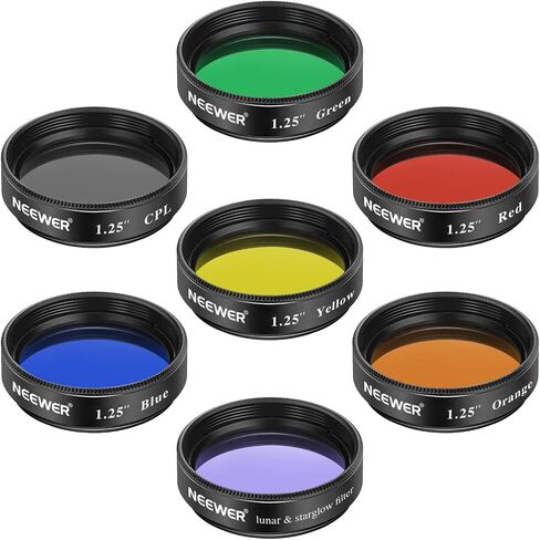 Neewer 1.25 inches Telescope Moon Filter, CPL Filter, 5 Color Filters Set(Red, Orange, Yellow, Green, Blue), Eyepieces Filters for Enhancing Definition and Resolution in Lunar Planetary Observation in Saudi Arabia