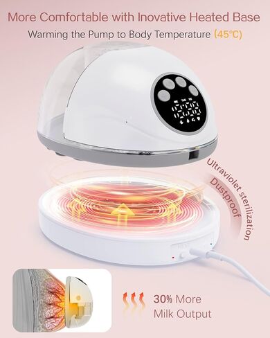 Heated Hands-Free Breast Pump, Wearable Breastfeeding with Heated Base Promotes Milk Production & Warm Comfort, Voice Reminder, 6 Modes & 12 Levels, 19/21/24 Flange for Working Moms & Midnight Feeds in Kuwait