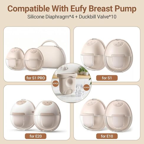 RUKANG 14PCS Replacement Parts for Eufy Breast Pump, 10pcs Duckbill Valves & 4pcs Silicone Diaphragms Compatible with eufy S1 Pro/S1/E10/E20 Pump in Kuwait