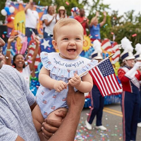CIYCUIT Baby Girl 4th of July Outfit My First Fourth of July Smocked Ruffle Bubble One Piece Romper with Headband in Kuwait