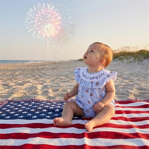 CIYCUIT Baby Girl 4th of July Outfit My First Fourth of July Smocked Ruffle Bubble One Piece Romper with Headband in Kuwait