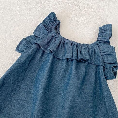 HOOLCHEAN Baby Girl Cotton Chambray Romper, Denim Blue | Ruffle neckline, easy snap bottom, 3-24 Months in Kuwait