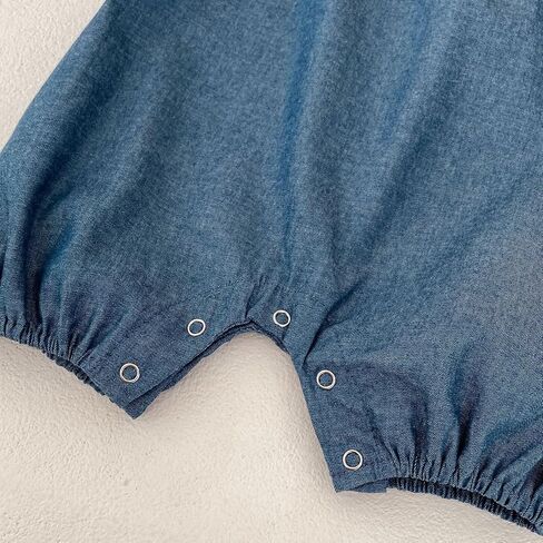 HOOLCHEAN Baby Girl Cotton Chambray Romper, Denim Blue | Ruffle neckline, easy snap bottom, 3-24 Months in Kuwait