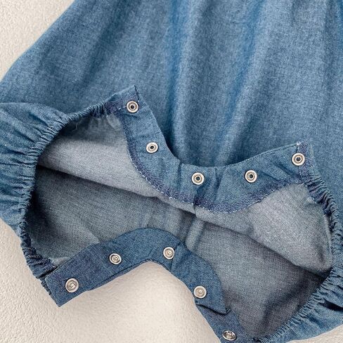 HOOLCHEAN Baby Girl Cotton Chambray Romper, Denim Blue | Ruffle neckline, easy snap bottom, 3-24 Months in Kuwait