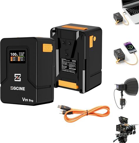 ZGCINE V99 Pro V Mount Battery,1.5H Hour Fast Charging with PD,6400mAh 94.72Wh 14.8V,with OLED Screen，BP/USB-C/D-TA/USB-C2 Ports,for Camera,Camcorder,Phone,Monitor,Video Light (Orange) in Kuwait