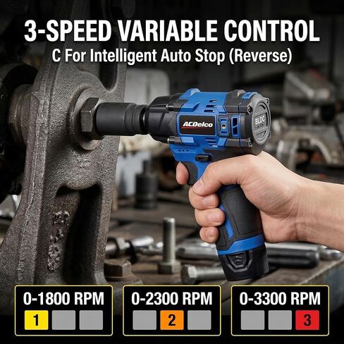 ACDelco G12 Series 12V Brushless 3/8" Cordless Impact Wrench Tool Kit, 140 ft-lbs Max Torque, 4-Mode Drive Control, 5-inch Compact Design, Includes (1) Li-ion Battery & Quick Charger - ARI12186-3P in Kuwait
