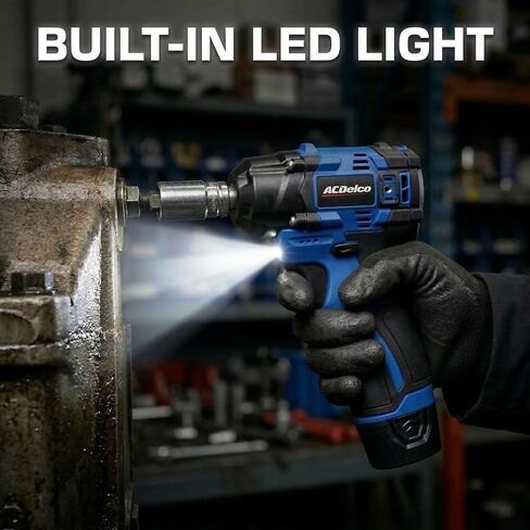 ACDelco G12 Series 12V Brushless 3/8" Cordless Impact Wrench Tool Kit, 140 ft-lbs Max Torque, 4-Mode Drive Control, 5-inch Compact Design, Includes (1) Li-ion Battery & Quick Charger - ARI12186-3P in Kuwait