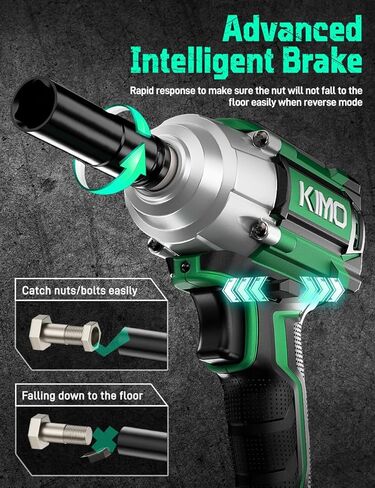 KIMO Impact Wrench 1/2 Cordless,550N.m/406ft-lbs Max Torque & 3000RPM, 2x20V 3.0Ah Battery, Impact Gun with 7 Drive Impact Sockets, 3 Inch Extension Bar, 1 Hour Fast Charger Impact Drill for Car Tires in Kuwait