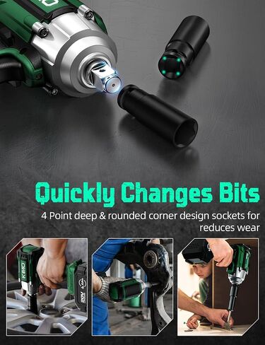 KIMO Impact Wrench 1/2 Cordless,550N.m/406ft-lbs Max Torque & 3000RPM, 2x20V 3.0Ah Battery, Impact Gun with 7 Drive Impact Sockets, 3 Inch Extension Bar, 1 Hour Fast Charger Impact Drill for Car Tires in Kuwait