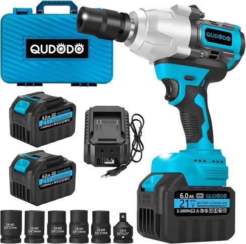2000 Nm Cordless Impact Wrench, 3/4''（1475 ft-lbs） Brushless Impact Gun with 2 x 6.0 Ah Battery, 21V Power Impact Driver with 6 Sleeves Applications Case for Car, Truck, RV, Heavy Duty Use in Kuwait