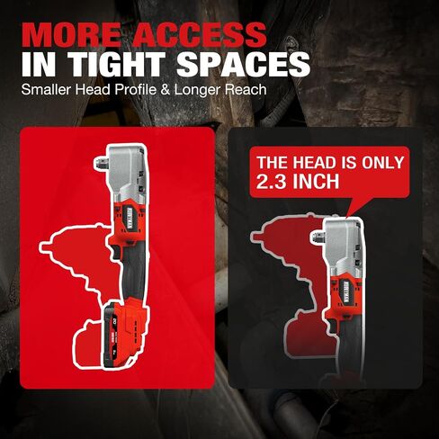 Alloyman 20V Brushless Right Angle Impact Wrench, 207 Ft-lbs（280N.M）,1/2'' High Torque Cordless Power Tool with 2×2.0Ah Batteries, LED Light, 2-Speed Control, Compact 90° Design for Tight Spaces in Kuwait