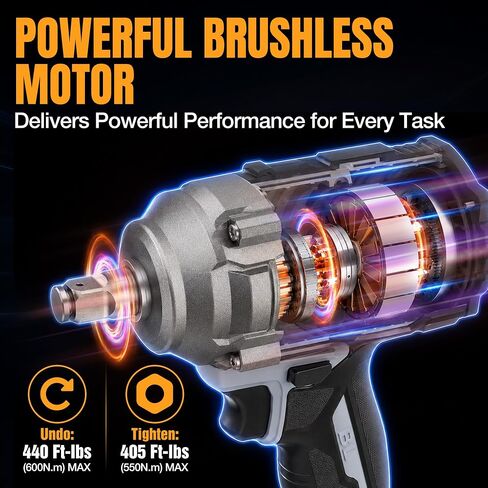 WORKPROX 20V Cordless Impact Wrench Brushless, 440 Ft-Ibs 1/2 Impact Gun | 600N.m High Torque Electric Impact Driver for Car Tire Change, Mower, Pickup & Home Repair, 3 Speeds, LED, 4 Sockets in Kuwait