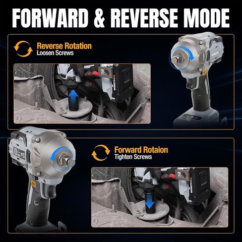 WORKPROX 20V Cordless Impact Wrench Brushless, 440 Ft-Ibs 1/2 Impact Gun | 600N.m High Torque Electric Impact Driver for Car Tire Change, Mower, Pickup & Home Repair, 3 Speeds, LED, 4 Sockets in Kuwait