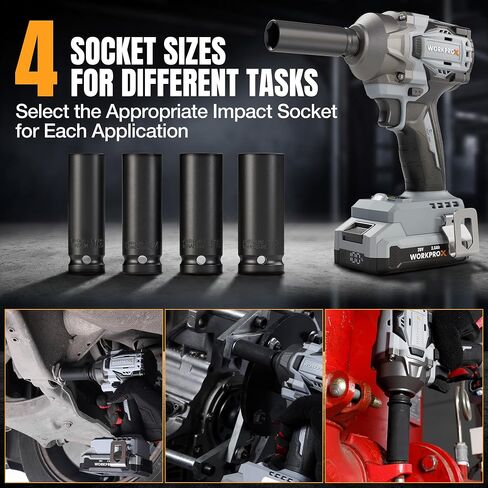 WORKPROX 20V Cordless Impact Wrench Brushless, 440 Ft-Ibs 1/2 Impact Gun | 600N.m High Torque Electric Impact Driver for Car Tire Change, Mower, Pickup & Home Repair, 3 Speeds, LED, 4 Sockets in Kuwait