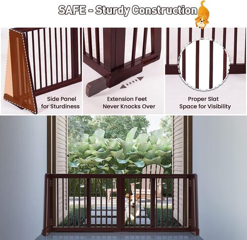 Freestanding Dog Gate, 28-81 Inch Folding Expandable Indoor Puppy Fence w/Widening Feet, Extra Wide Pet Gates, Wood Barrier, Step Over Dog Door for The House, Doorways, Stairs in Kuwait