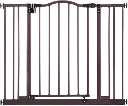 MyPet Windsor Arch Hold-Open & Auto-Close Pressure-Mount Pet Gate: Heavy-Duty Steel Gate 28.5in Tall Comes with Two 5in Extensions from 28in to 38in Wide in Matte Bronze in Kuwait