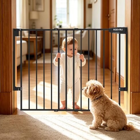 KDDYRU Baby Gate for Stairs, Kitchen & Doorways, 29-43" W 28" H No Bottom Bar – Hardware Mount Safety Dog/Pet Gate Indoor – One-Handed Auto-Close Walk-Thru Gate for Toddlers, Kids, Medium Dogs（White） in Kuwait
