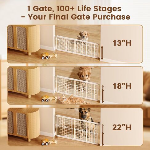 Fldofaves Adjustable Dog Gate - 13-22 Inch Height, 18-43 Inch Width Extension - No Drill Pet Gate for Doorways, Stairs, Puppies - Heavy Duty Metal Safety Gate in Kuwait