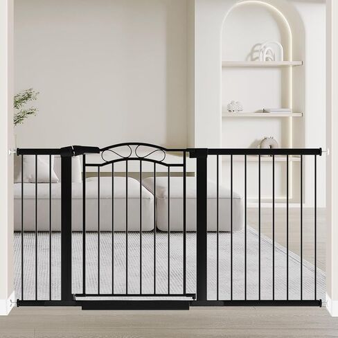 Fairy Baby 59.9"-62.5" Extra Wide Baby Gate with Door, 60 61 62 Inches Walk THR Baby Gates for Stairs Pressure Mounted no Drill, Indoor Tension Metal Child Pet Dog Safety Gate for Kids, Black in Saudi Arabia