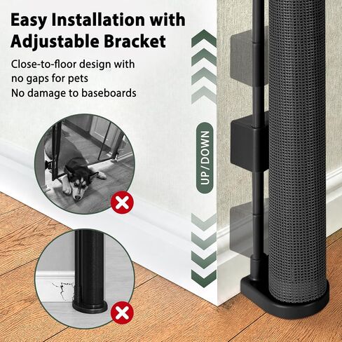 KISKIZ Reinforced 59" Wide Retractable Baby Gates, Prevent Crawling Under | Indoor/Outdoor Retractable Dog Gate for Stairs/Doorway/Deck/Porch, One-Hand Use Safety Lock, Durable Mesh, Easy Install/Black in Kuwait