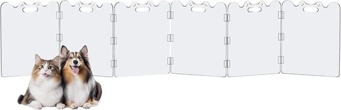 Clear Acrylic Pet Gate - 4 Panel，79" Width White, Indoor/Outdoor Use Foldable FreeStanding Puppy Gates for Dogs & Guinea Pigs, Doorway Stairs Barrier with Transparent Panels in Kuwait