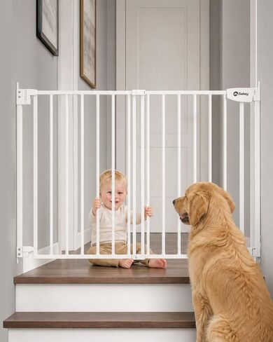 Sekey No Bottom Bar Baby Gate for Stairs, 27.6-42" Auto Close Safety Gate, Hardware Mounted Toddler Gate with One-Hand Operation, Pet Friendly Metal Gate, White in Kuwait