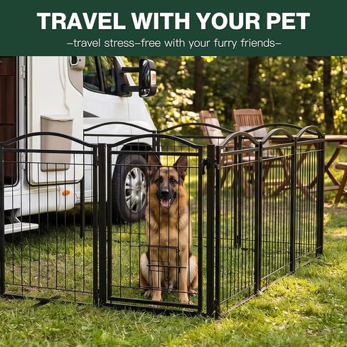 Full Metal Freestanding Dog Gate with Cat Door for Indoor & Outdoor,30" Tall Foldable Dog Fence,80" Extra Wide Free Standing Pet Gate for Large Openings,Stairs,Deck,Yard,Doorways(Black) in Kuwait
