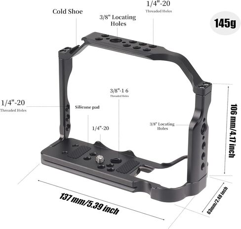 Camera Cage for Canon EOS R10, Built-in NATO Rail | Cold Shoe, Arca-Swiss Quick Release Plate, ARRI 3/8"-16 & 1/4"-20 Threaded Holes for Tripod Gimbal Stabilizer in Kuwait