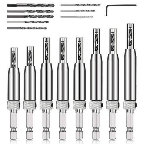 17-Piece VIX Self-Centering Drill Bit Set, 1/4″ Hex Shank Hinge Drill Bits for Woodworking, Doors & Cabinets, Includes Hex Key and 5/64″–1/4″ Bits in Kuwait
