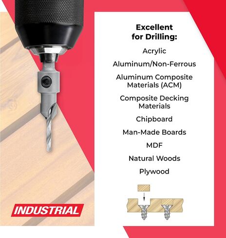 Amana Tool Carbide Tipped 82 Degree Countersink Drill Bit, 55266, 3/8 D x 49 Deg x 1/4 Quick Release Hex Shank for Wood Screw 10 in Kuwait