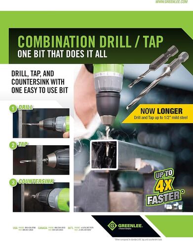 Greenlee LDTAPKIT Drill/Tap/Countersink Set, Hss, 7 Pcs., 8-32 to 1/4-20 in Kuwait