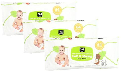 365 by Whole Foods Market, Soft & Strong Disposable Baby Wipes, Enriched with Coconut Oil, 64 Count in Kuwait