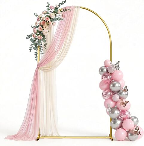 STARLATTA 7.2FT Gold Metal Wedding Arch Backdrop Stand | Heavy duty, reusable, for wedding ceremony, birthday party, baby shower, bridal shower & photo booth decoration in Kuwait