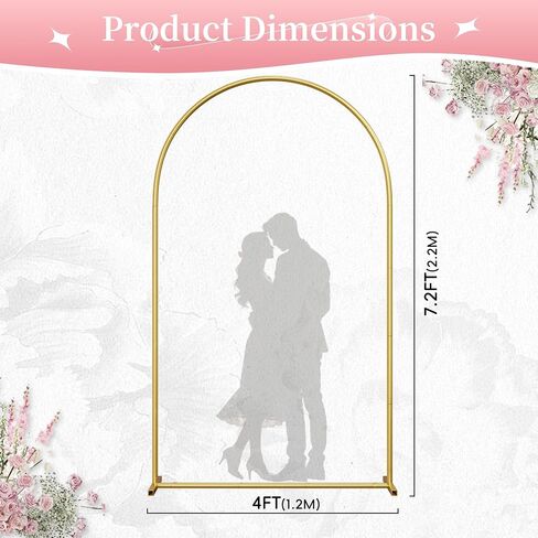 STARLATTA 7.2FT Gold Metal Wedding Arch Backdrop Stand | Heavy duty, reusable, for wedding ceremony, birthday party, baby shower, bridal shower & photo booth decoration in Kuwait
