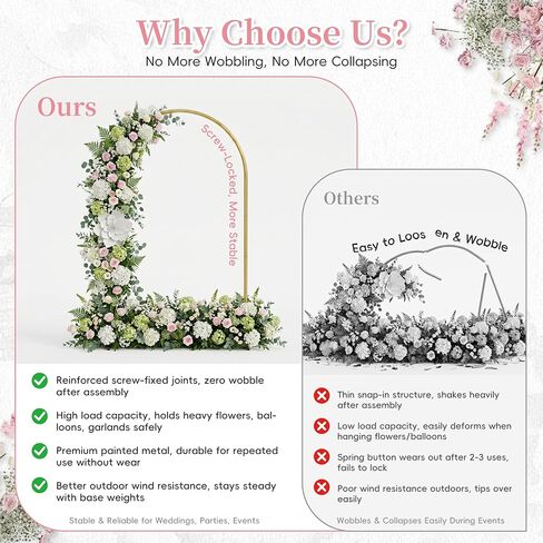 STARLATTA 7.2FT Gold Metal Wedding Arch Backdrop Stand | Heavy duty, reusable, for wedding ceremony, birthday party, baby shower, bridal shower & photo booth decoration in Kuwait