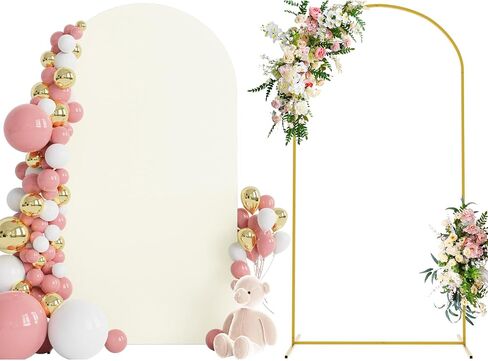 Wokceer 7.2FT Arch Backdrop Stand and Cover Set,Arch Stand with Ivory Cover in Kuwait