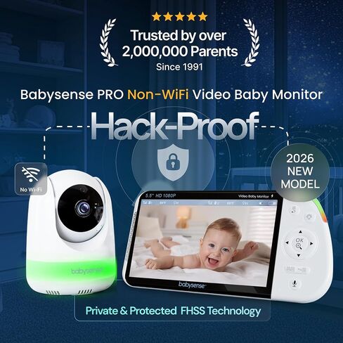 Babysense 5.5" Full-HD Split-Screen Baby Monitor, Video Baby Monitor with Camera and Audio, 3 Cameras with 6-Color RGB Night Light, 1000ft Range, 5000mAh Battery in Kuwait