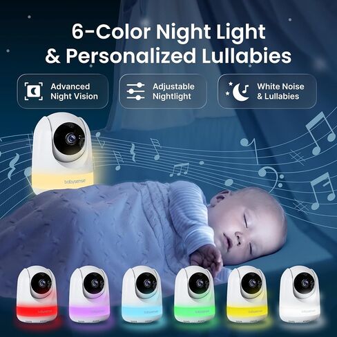 Babysense 5.5" Full-HD Split-Screen Baby Monitor, Video Baby Monitor with Camera and Audio, 3 Cameras with 6-Color RGB Night Light, 1000ft Range, 5000mAh Battery in Kuwait