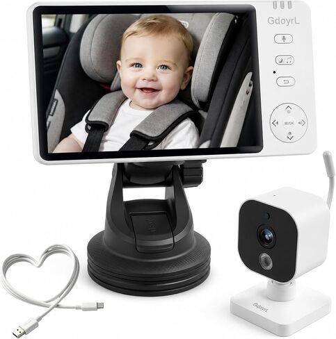 Wireless Baby Car Camera with 5-inch HD 1080P IPS, USB-Powered 360° Rotating Rear Seat Monitor (1000 ft) Auto/Manual Night Vision & VOX Mode, HD Display for Car Backseat Home Baby Pet in Kuwait