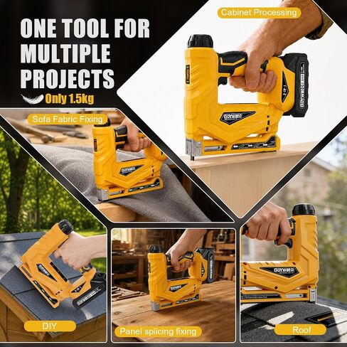 3-in-1 Small 21V Cordless Staple Gun, 18 GA Electric Brad Nailer | Battery Powered, Depth Adjustment, with 2 x 2.0Ah Batteries & Charger, 1000x18GA Nails & 1000xT50 Staples & 1000x10J Staples in Kuwait