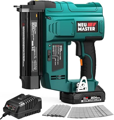 NEU MASTER Nail Gun Battery Powered, 18 Gauge 2 in 1 Cordless Brad Nailer/Staple Gun with 2.0Ah Li-ion Battery, 1000pcs Nails and 500pcs Staples Included, for Home Improvement, Woodworking (Renewed) in Kuwait