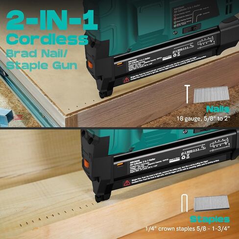NEU MASTER Nail Gun Battery Powered, 18 Gauge 2 in 1 Cordless Brad Nailer/Staple Gun with 2.0Ah Li-ion Battery, 1000pcs Nails and 500pcs Staples Included, for Home Improvement, Woodworking (Renewed) in Kuwait