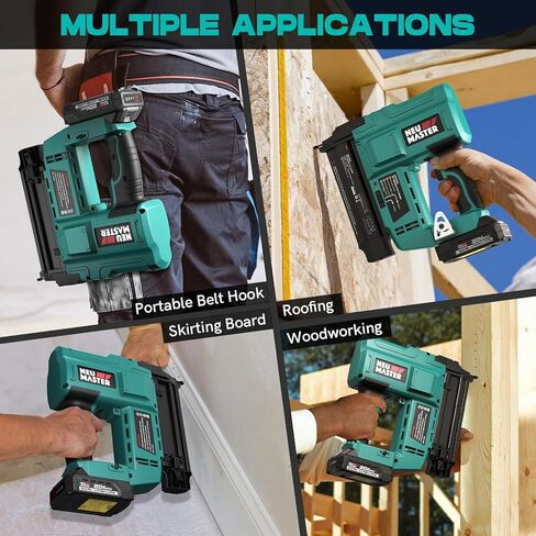 NEU MASTER Nail Gun Battery Powered, 18 Gauge 2 in 1 Cordless Brad Nailer/Staple Gun with 2.0Ah Li-ion Battery, 1000pcs Nails and 500pcs Staples Included, for Home Improvement, Woodworking (Renewed) in Kuwait