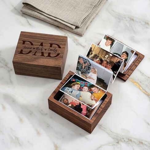 Personalized Pull Out Photo Box, Custom Engraved Accordion Picture Wooden Box, Father Day Gifts, Picture Album Box Gifts, Holds 18 Photo Prints in Kuwait
