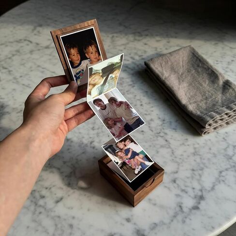 Personalized Pull Out Photo Box, Custom Engraved Accordion Picture Wooden Box, Father Day Gifts, Picture Album Box Gifts, Holds 18 Photo Prints in Kuwait