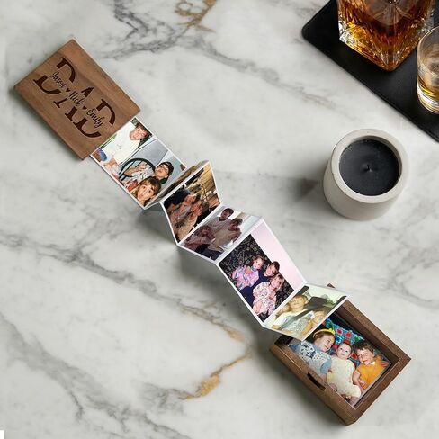 Personalized Pull Out Photo Box, Custom Engraved Accordion Picture Wooden Box, Father Day Gifts, Picture Album Box Gifts, Holds 18 Photo Prints in Kuwait